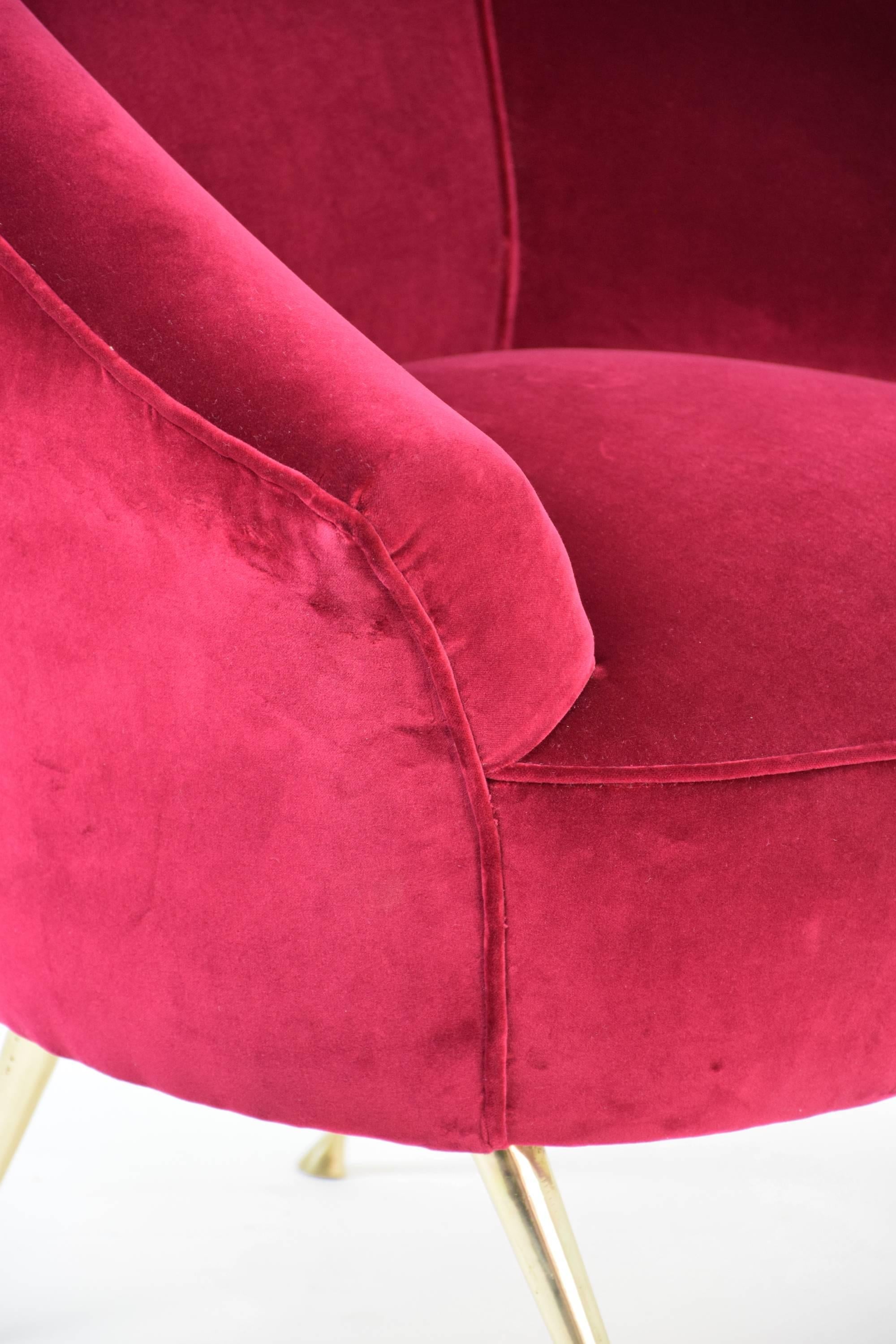 Mid-century Italian Velvet Sofa and Armchair Set, 1950's In Good Condition In Paris, FR
