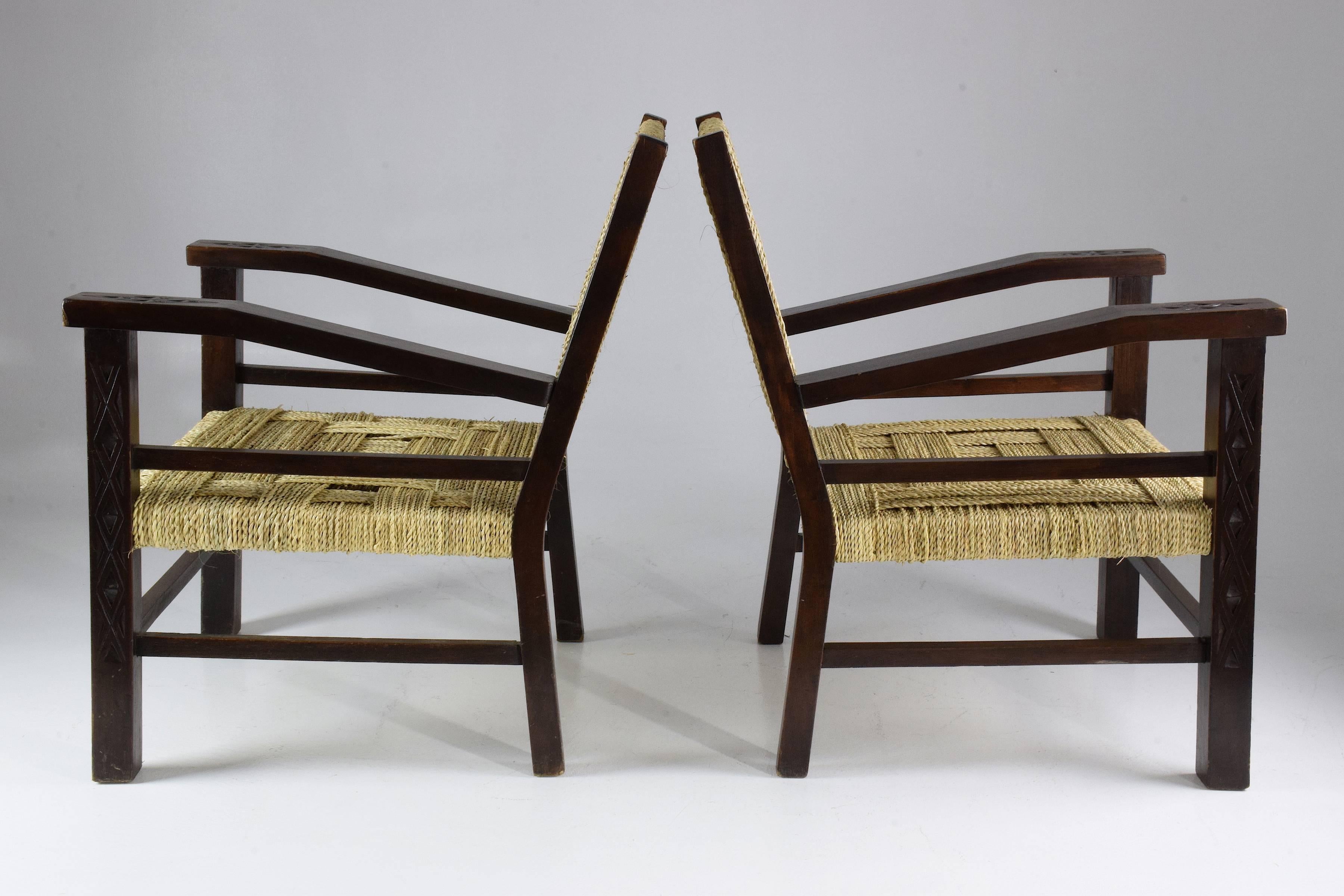 20th Century French Pair of Art Deco Armchairs by Francis Jourdain, 1930's 