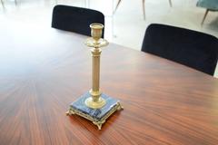 Antique 19th Century Pair of Italian Lapis Lazuli Candlesticks