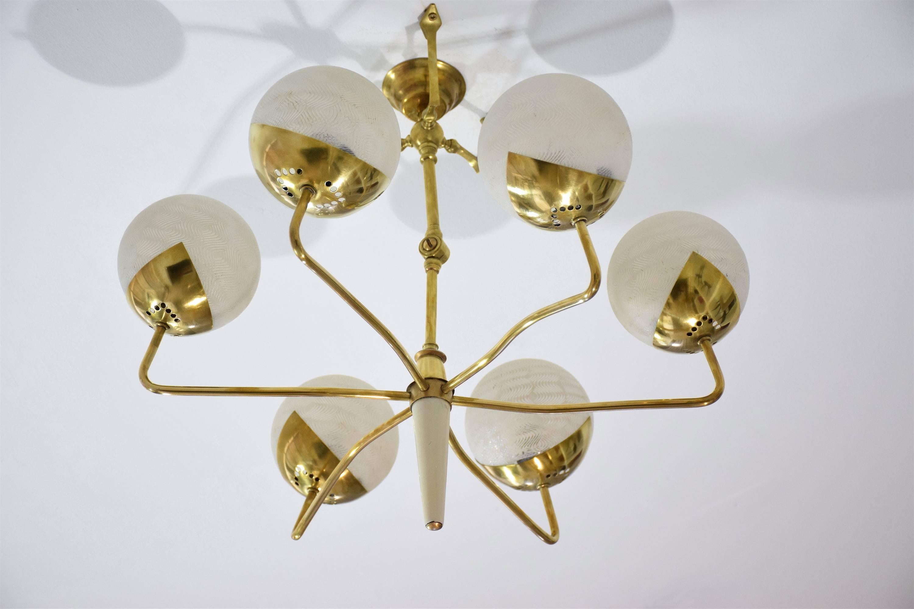 French Italian Mid-Century Articulating Brass Spider Chandelier, 1950s