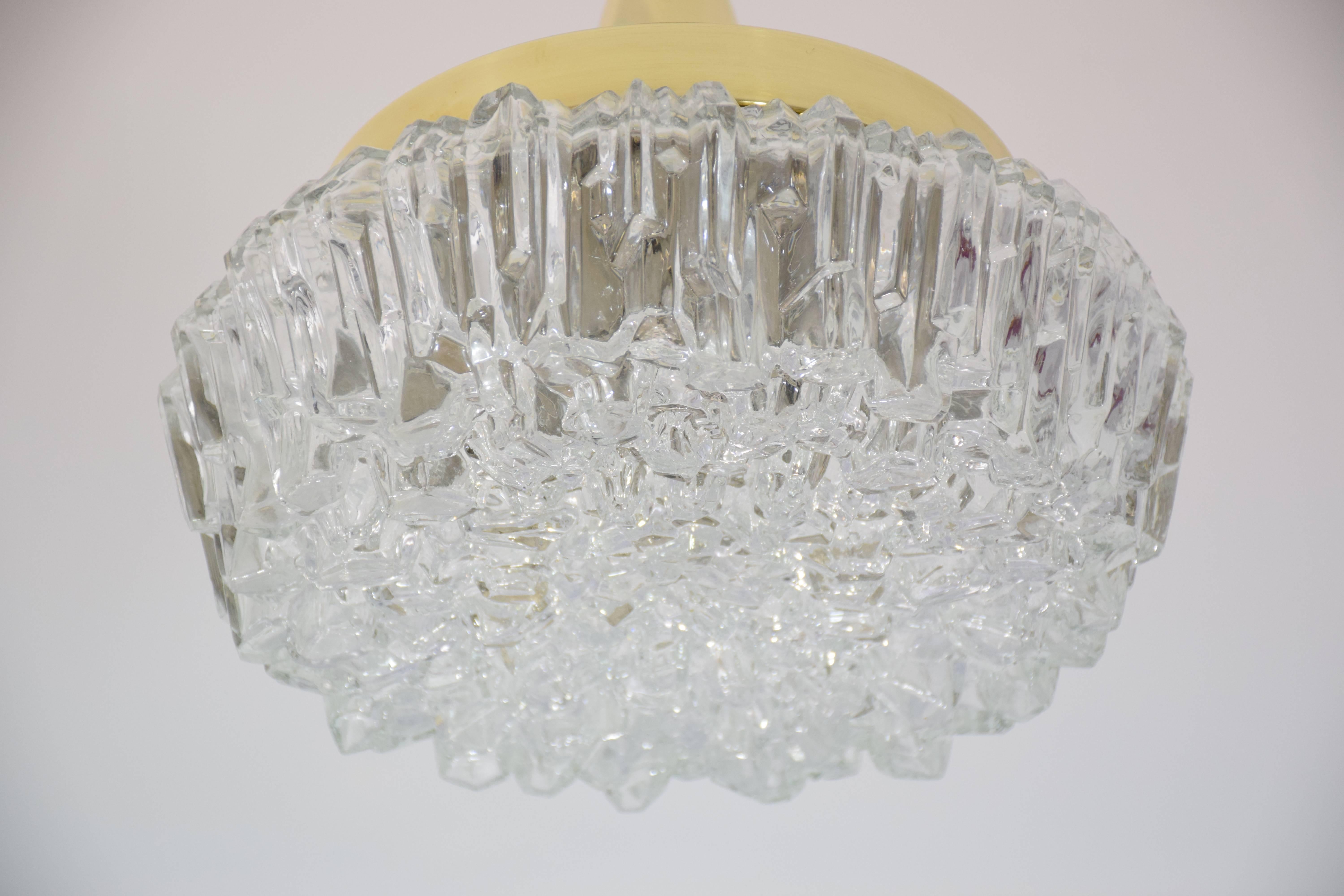 French Mid-Century Brass Glass Pendant Light Attributed to Arlus, 1950s 2