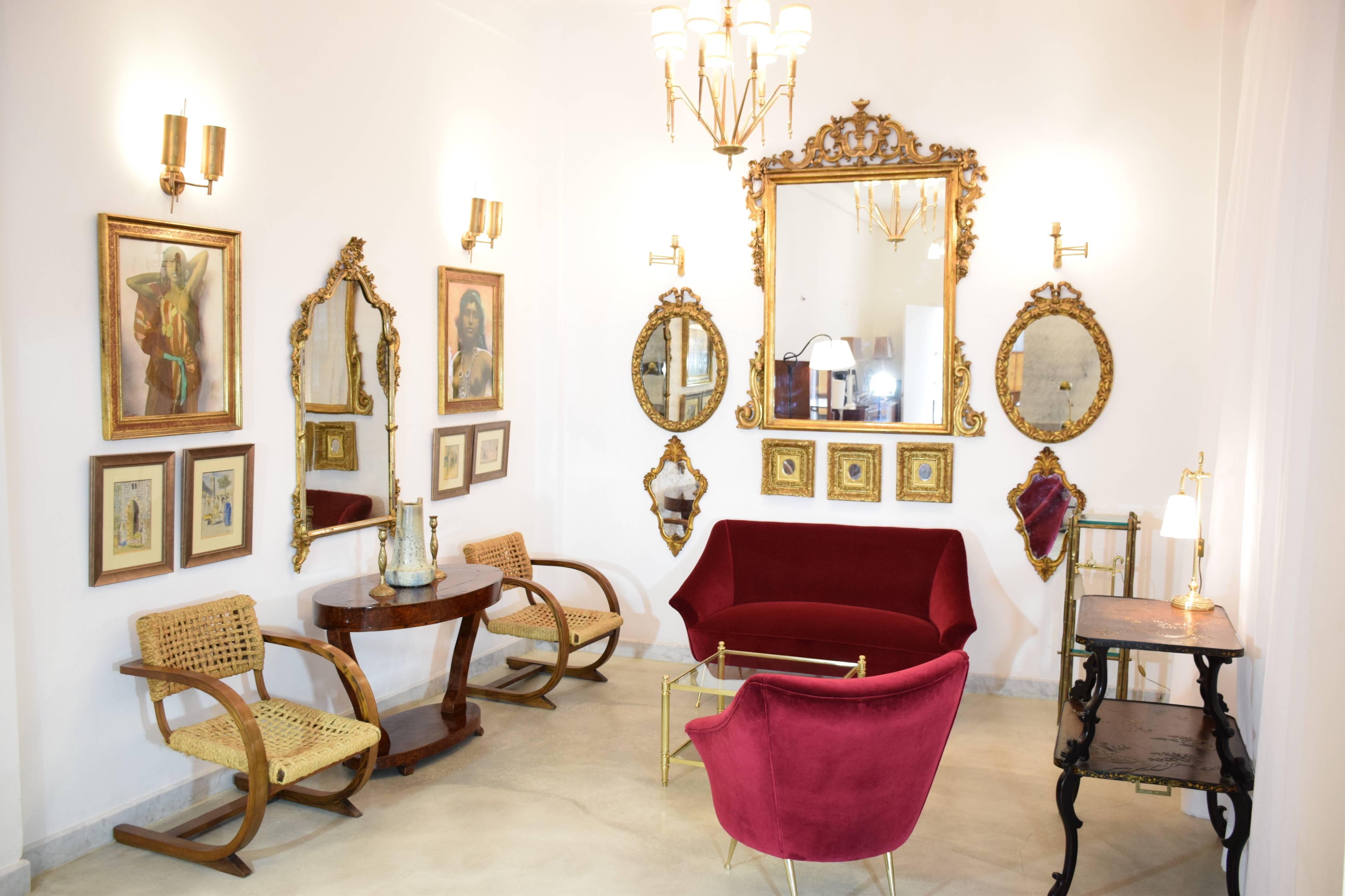 Rococo Antique 19th Century Italian Giltwood Vanity Mirrors, Set of Two 