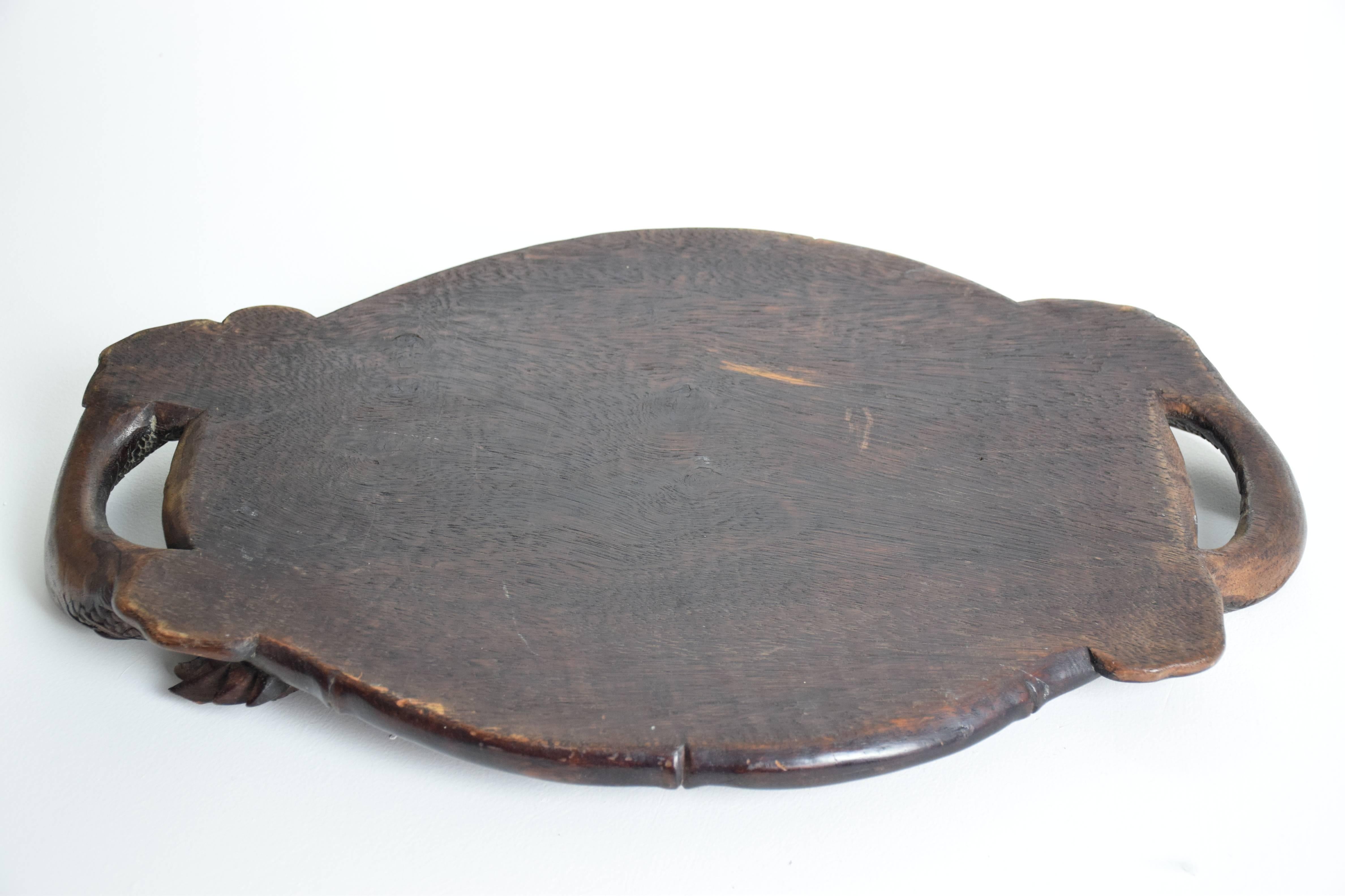 19th Century Antique Chinese Carved Hardwood Serving Tray