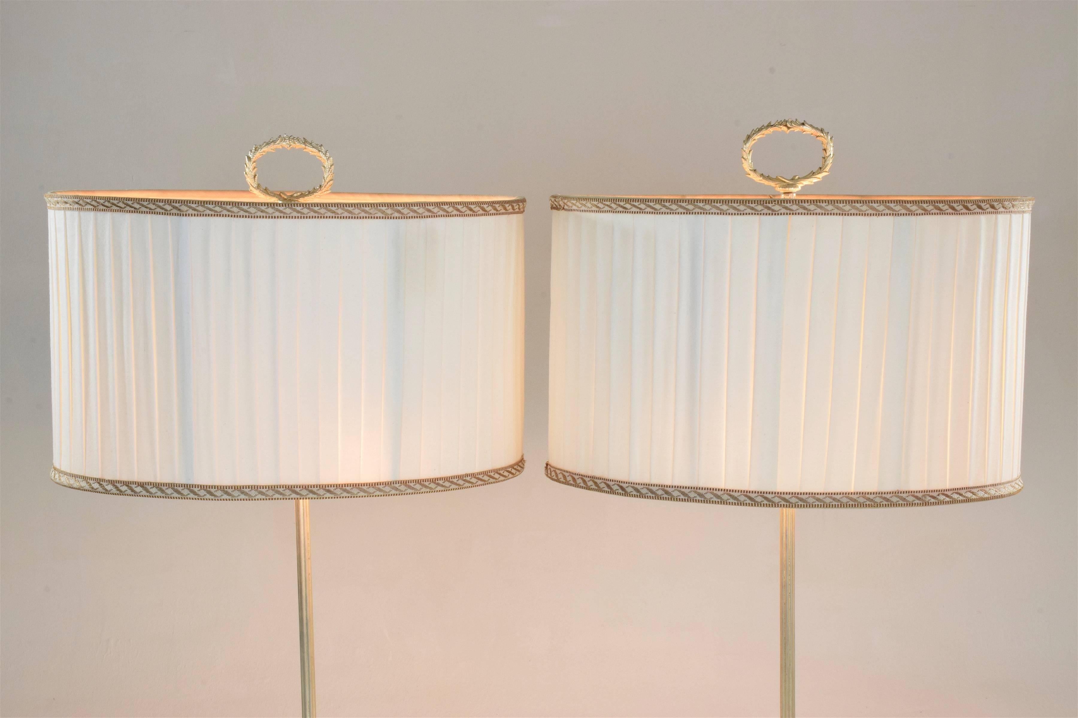 Spanish 20th Century Pair of Silver Plated Flower Lamps, Spain, 1960s For Sale