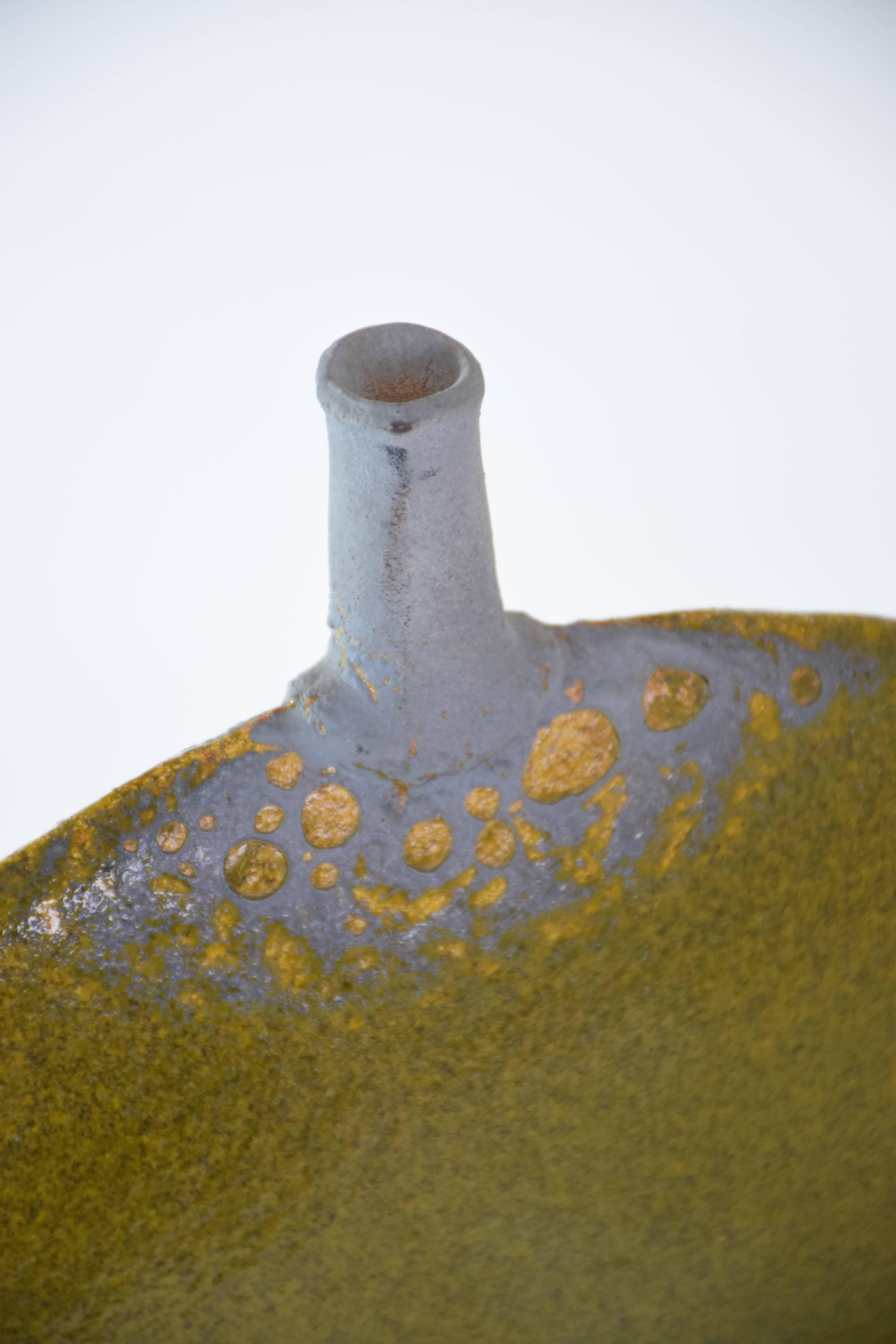 French Vintage Midcentury Gold Leaf Ceramic Vase, 1970s 3