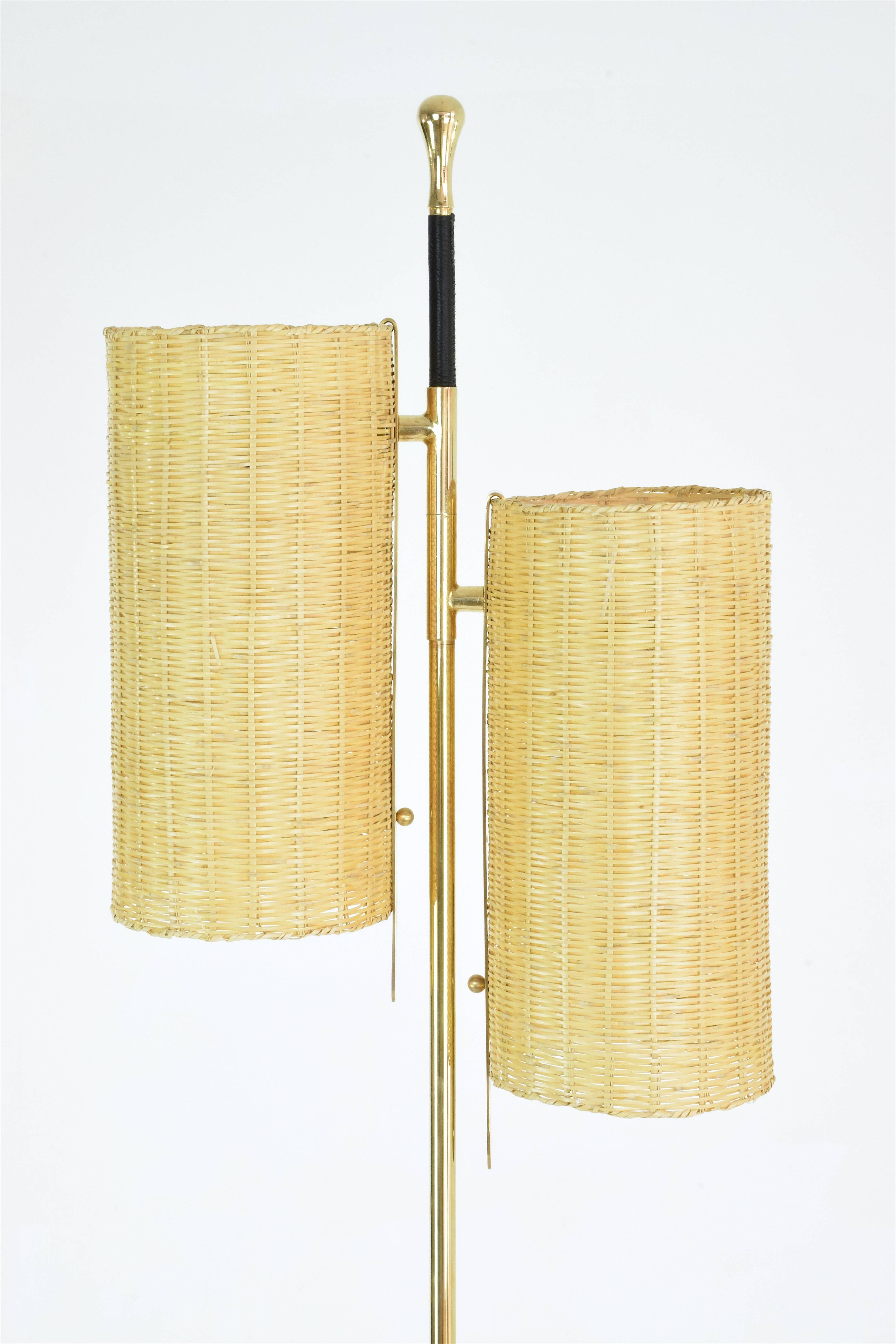 Laiton IDO.F2 lampadaire contemporain en osier et marbre, collection Flow en vente