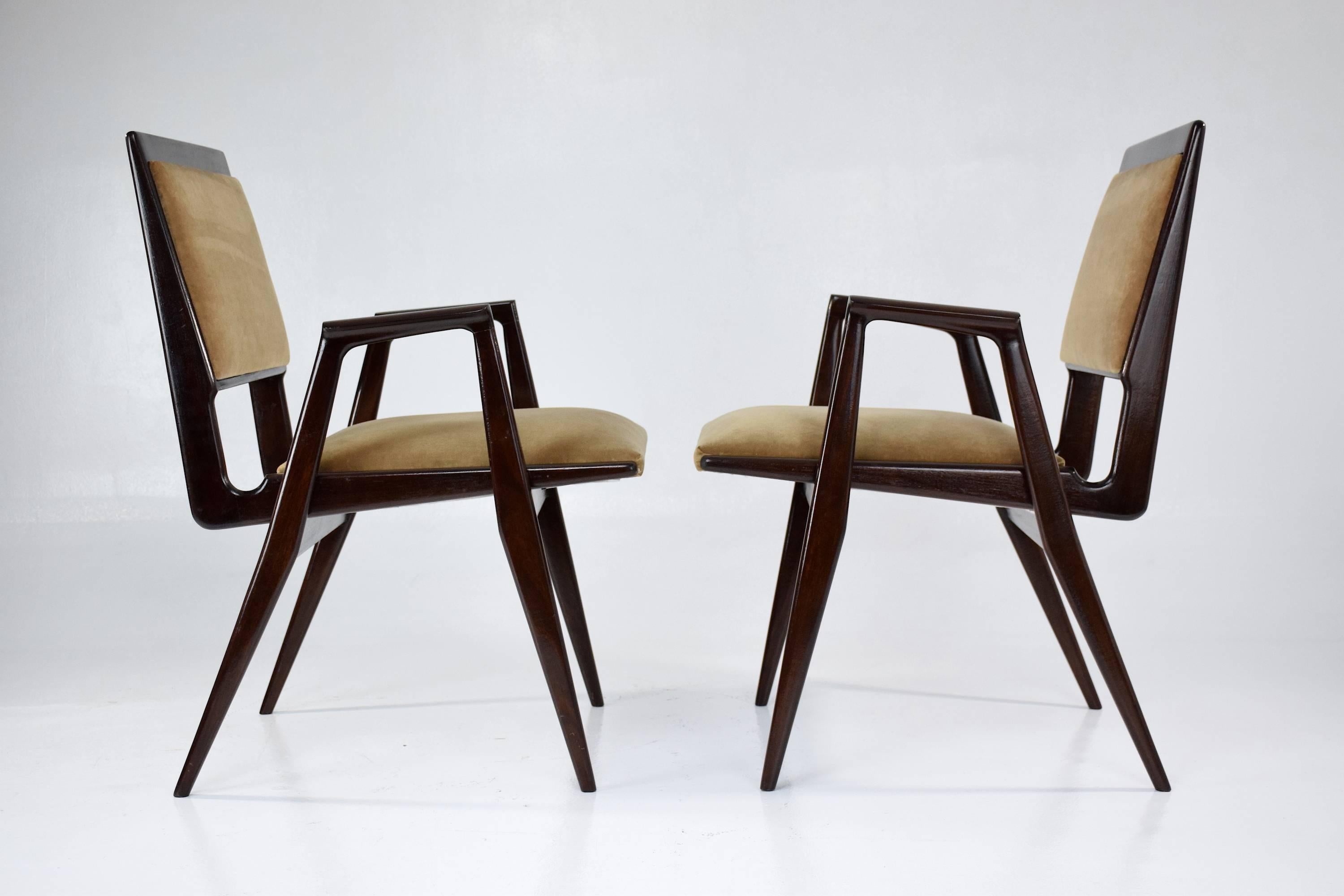 Varnished Pair of Italian Midcentury Armchairs, 1950-1960