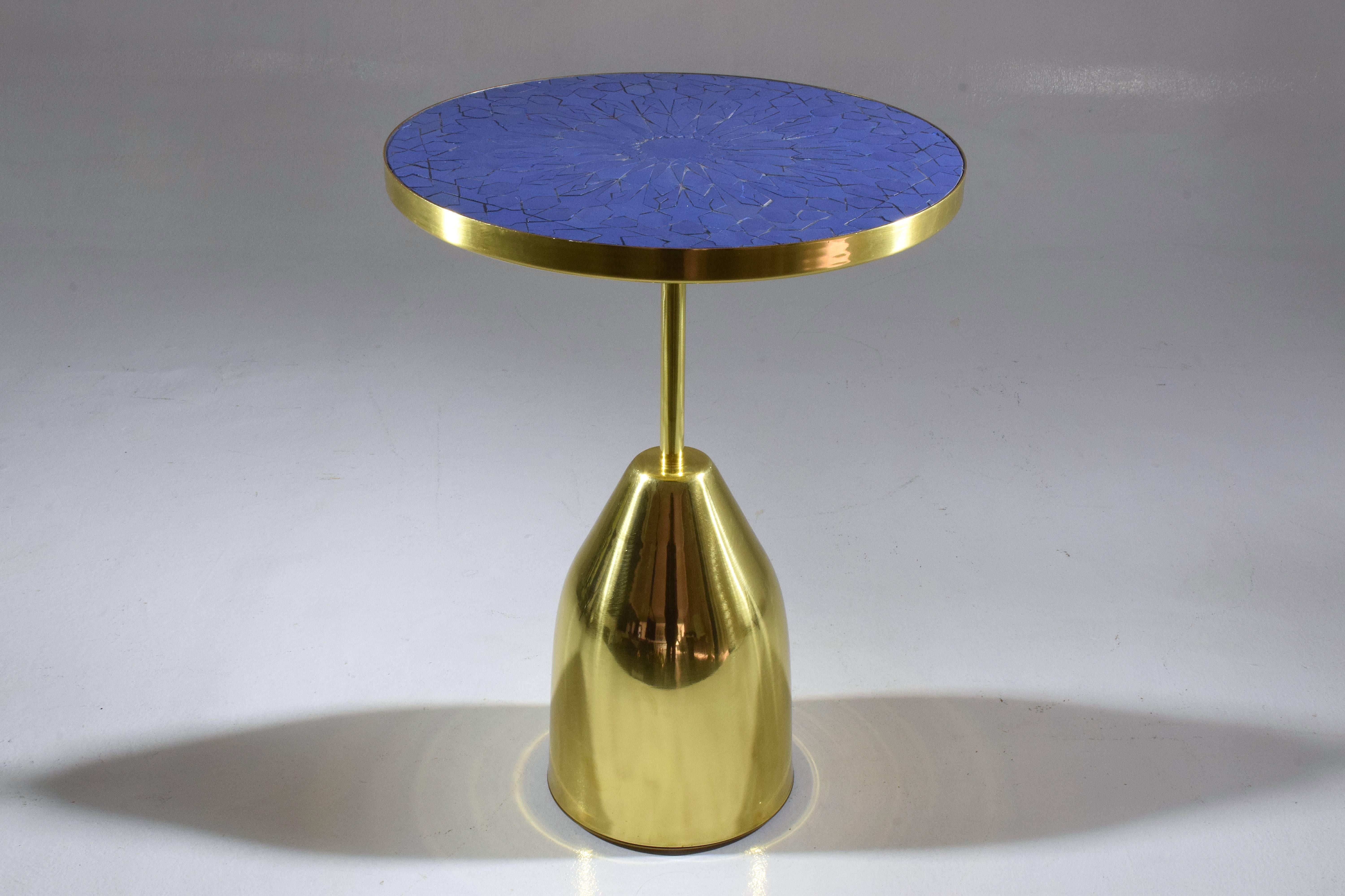 Zel Ora Contemporary Brass Mosaic Side Table, Flow Collection  7