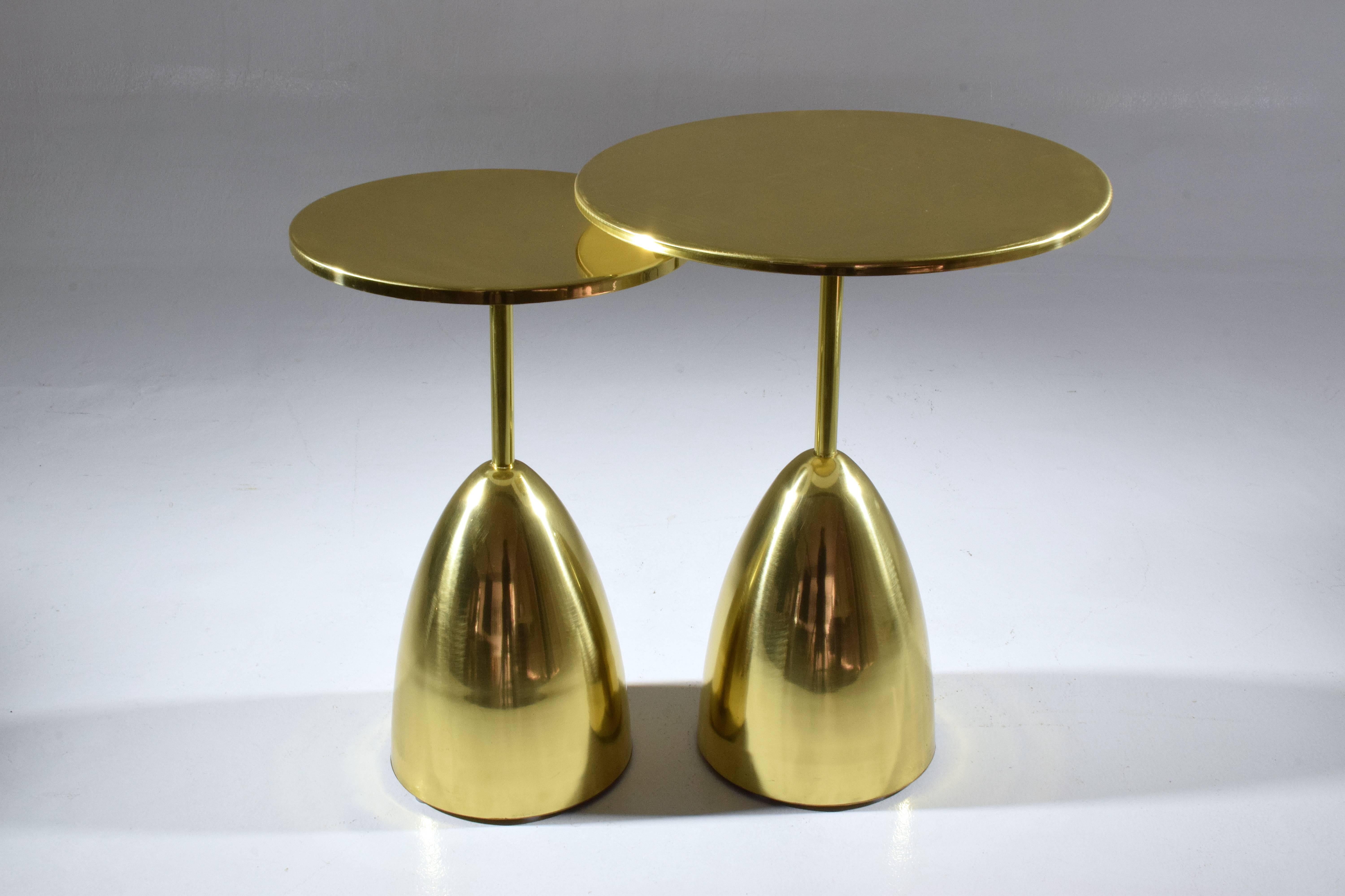 Stone-B Contemporary Handcrafted Brass Side Table, Flow Collection 2