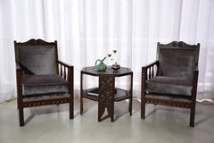 20th Century Vintage Moorish Armchairs and Table, Set of Five, 1930s