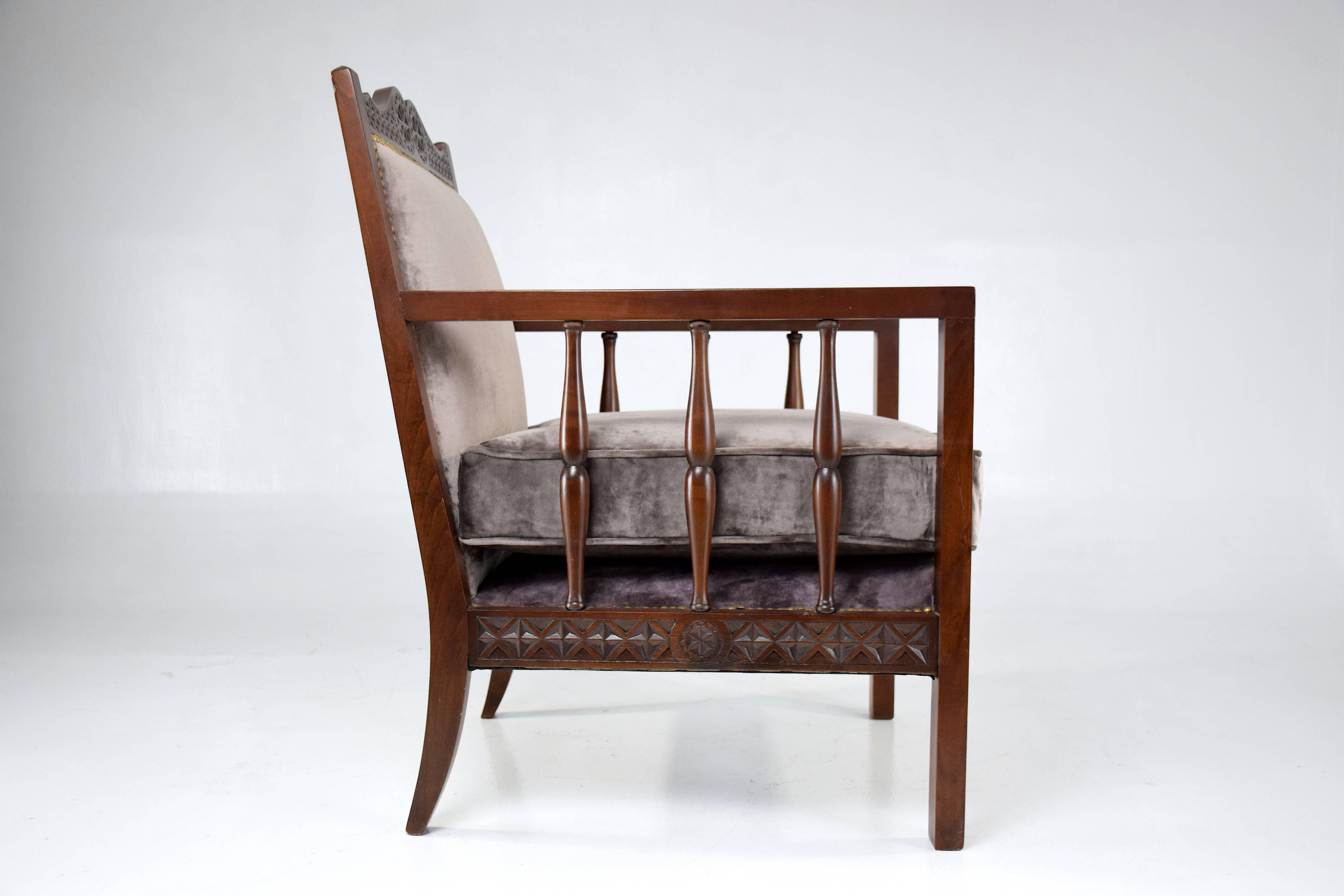 20th Century Vintage Moorish Armchairs and Table, Set of Five, 1930s 1