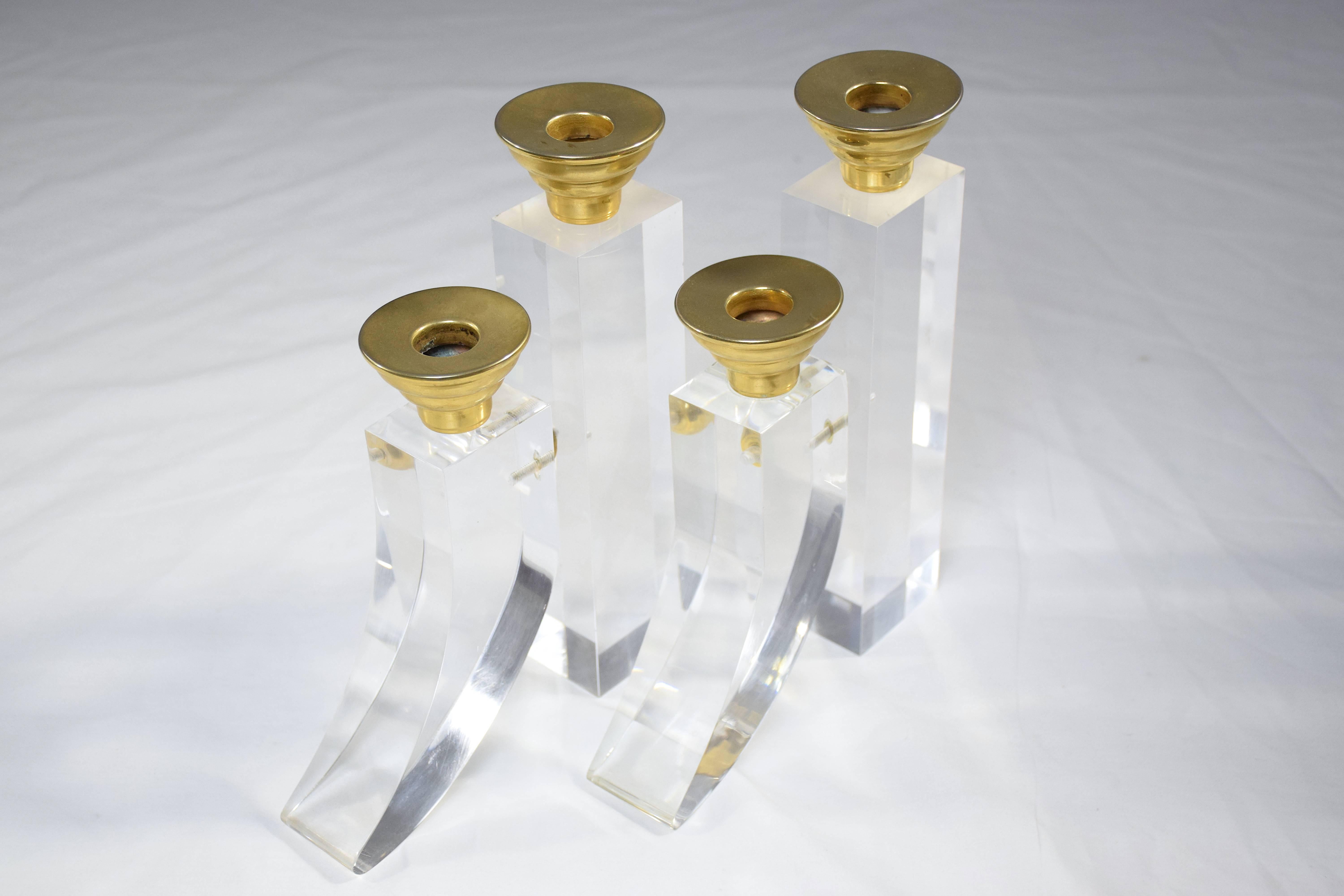 French Pair of Vintage Plexiglass Candlesticks or Bookends, 1970s 1