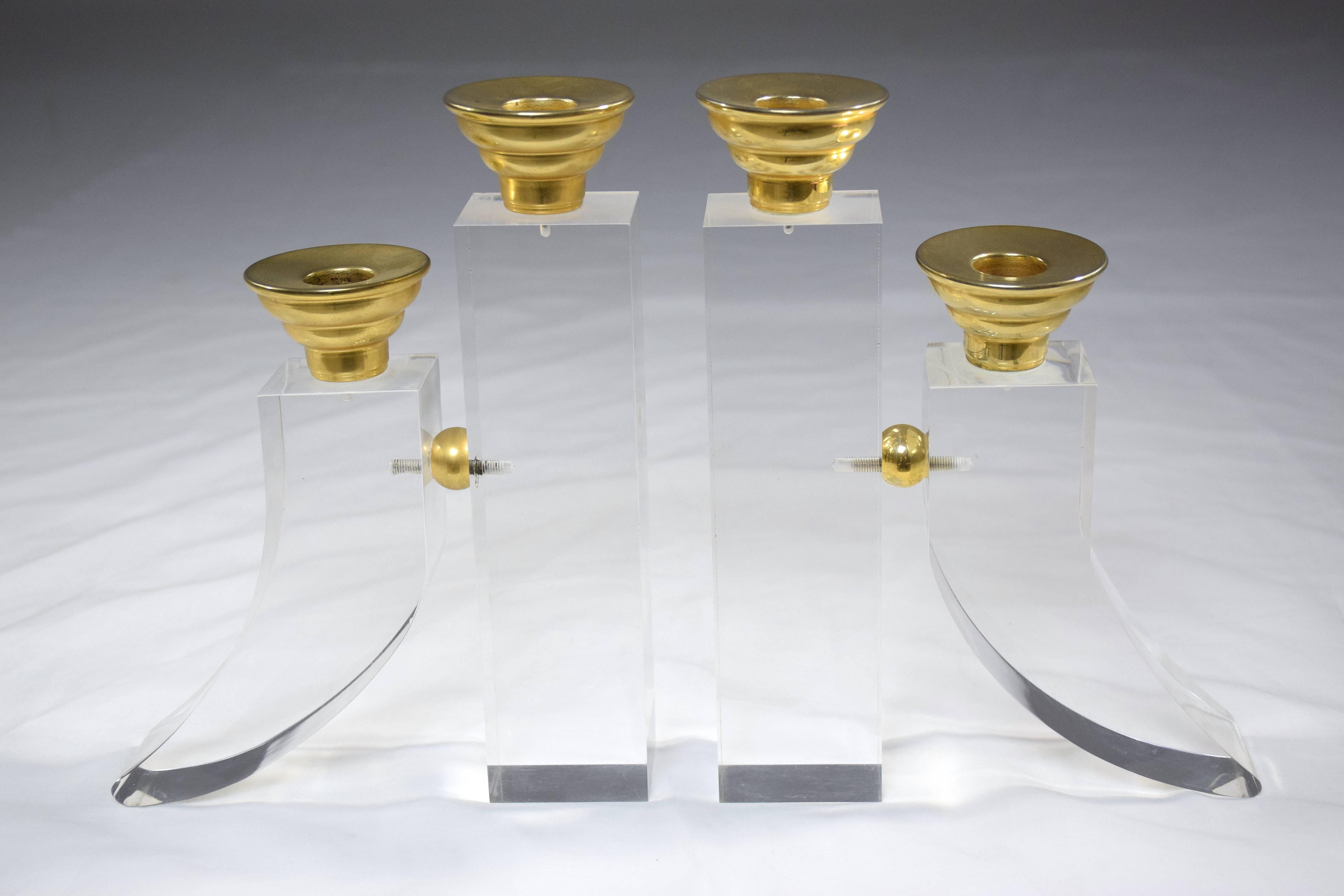 Hollywood Regency French Pair of Vintage Plexiglass Candlesticks or Bookends, 1970s