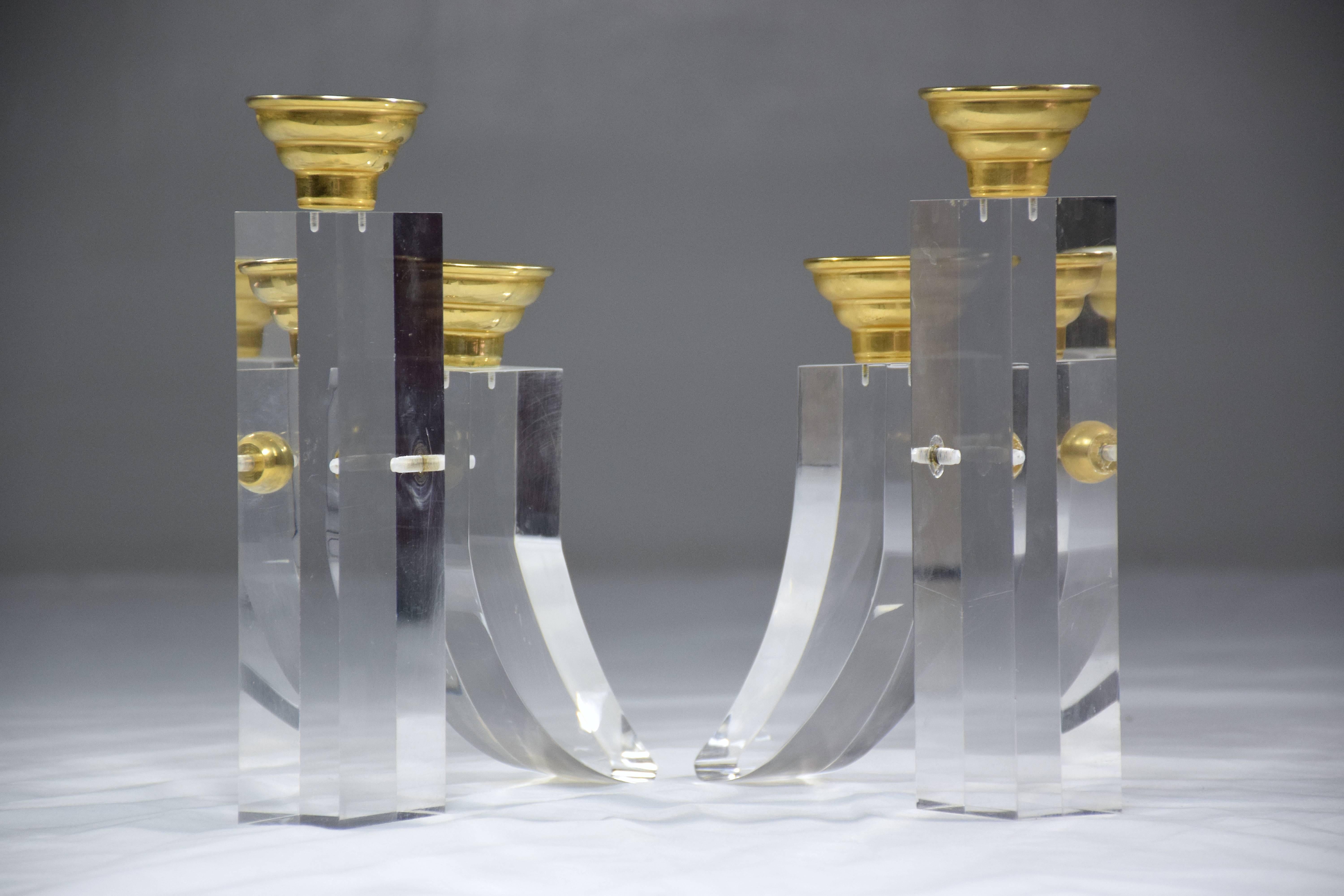 French Pair of Vintage Plexiglass Candlesticks or Bookends, 1970s 4