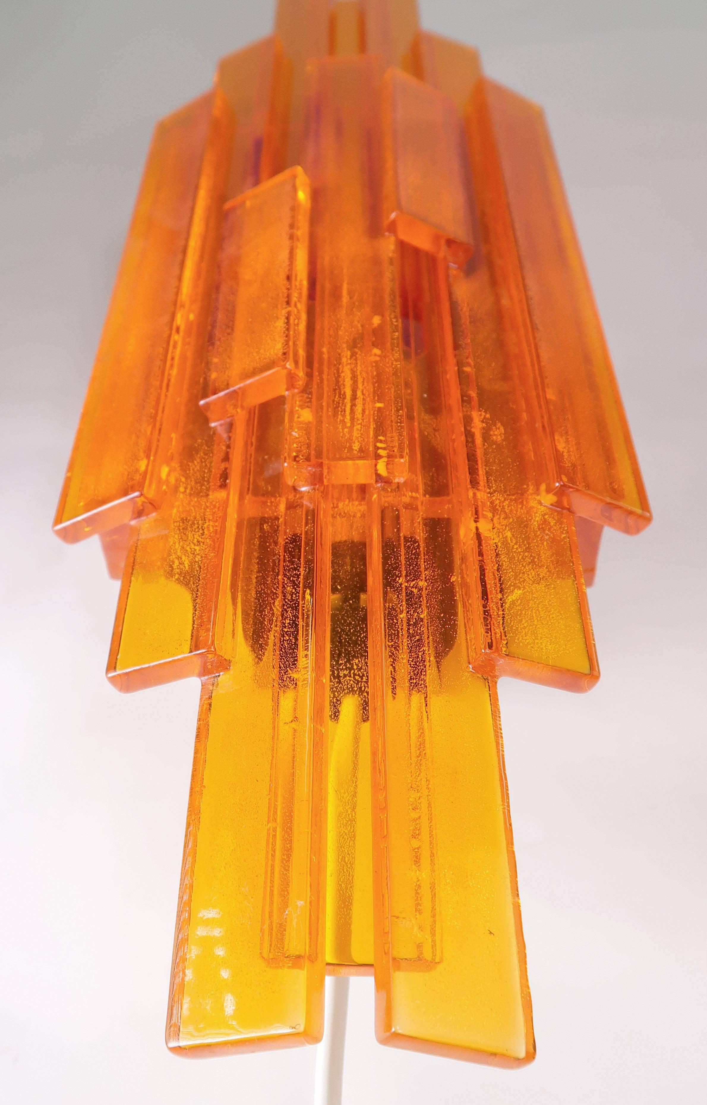 Metal Trio of Danish Space Age Orange Acrylic Wall Lights by Claus Bolby, 1975