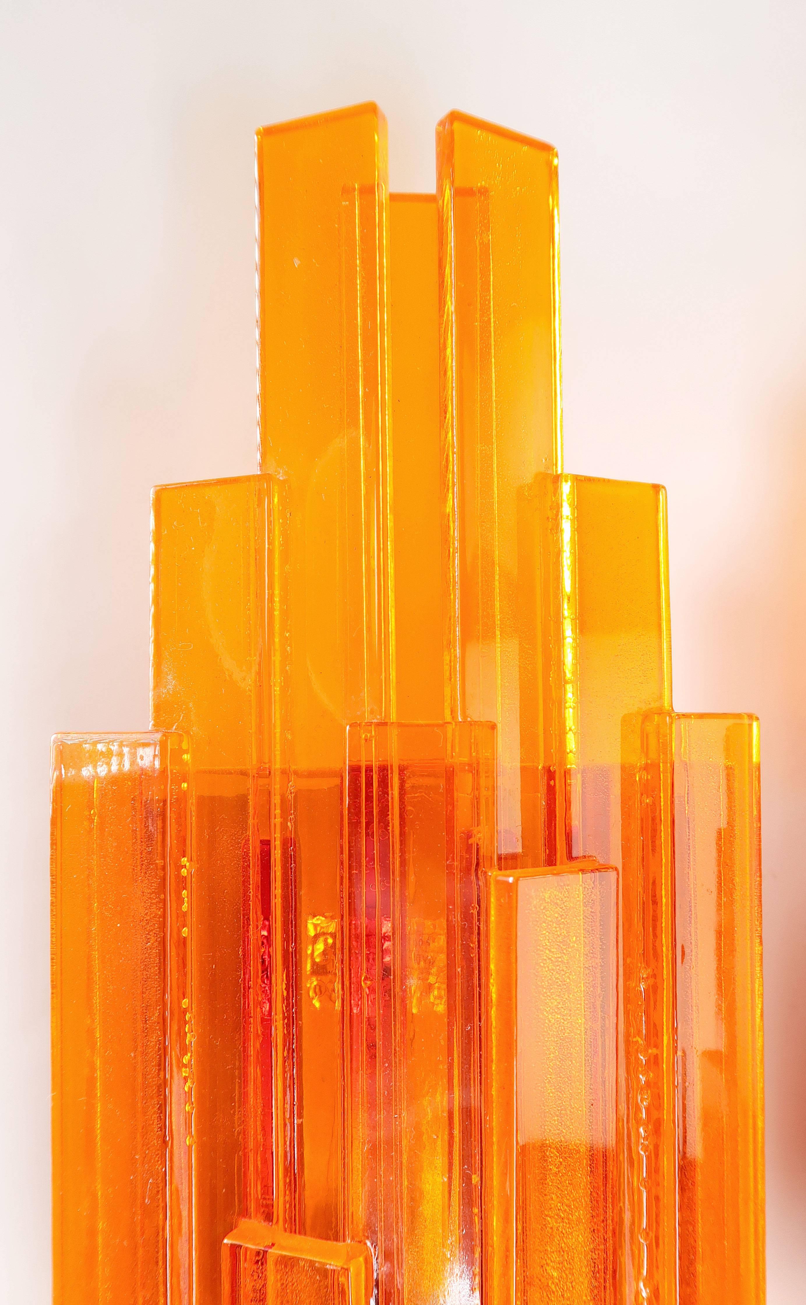 Trio of Danish Space Age Orange Acrylic Wall Lights by Claus Bolby, 1975 2