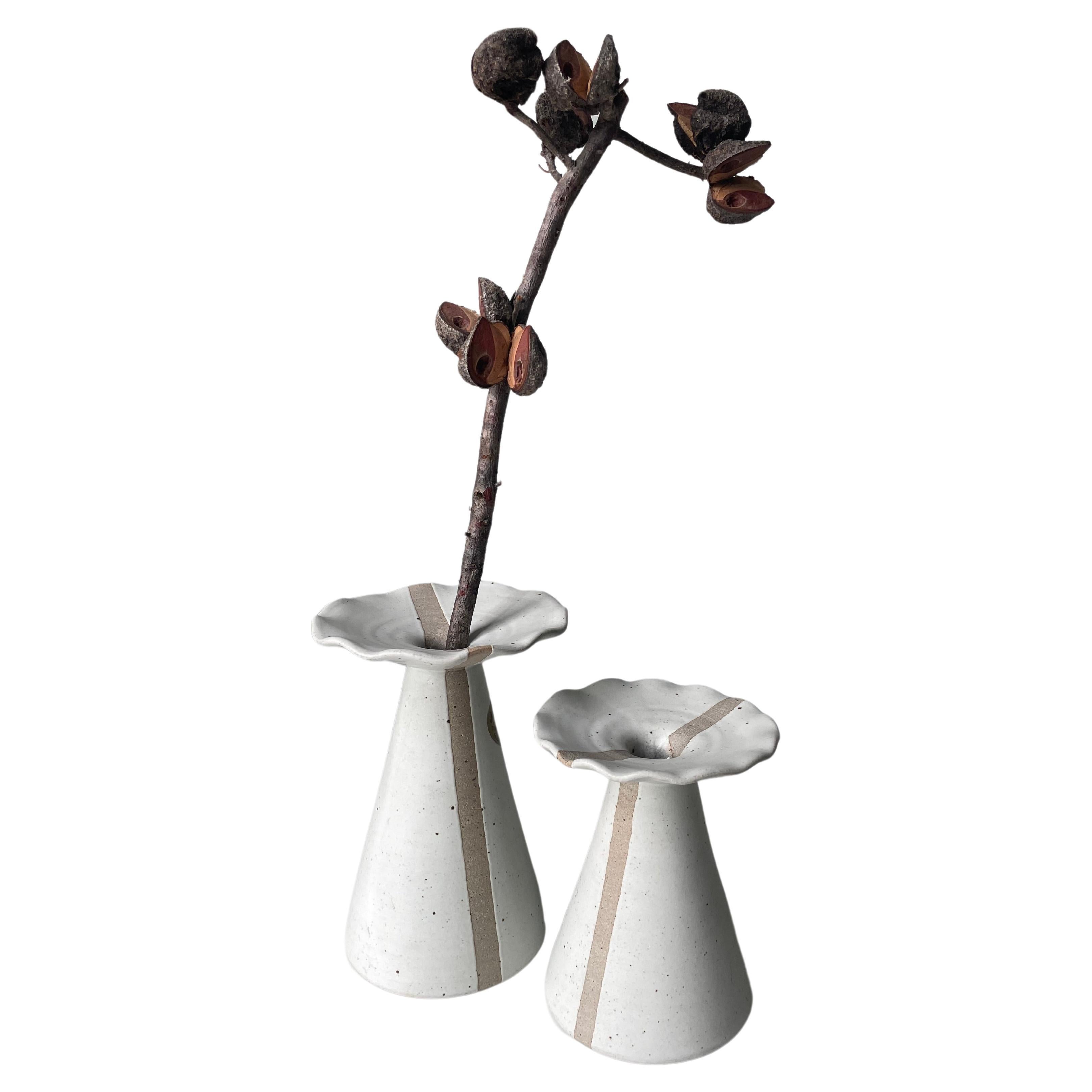 Modern Earth-Toned Vases, Candle Holders with Graphic Line, Denmark, 1980s For Sale