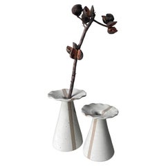 Modern Earth-Toned Vases, Candle Holders with Graphic Line, Denmark, 1980s