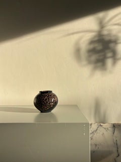 Vintage Hand-Carved Ceramic Vase, Dark Brown Glaze, Denmark, 1980s
