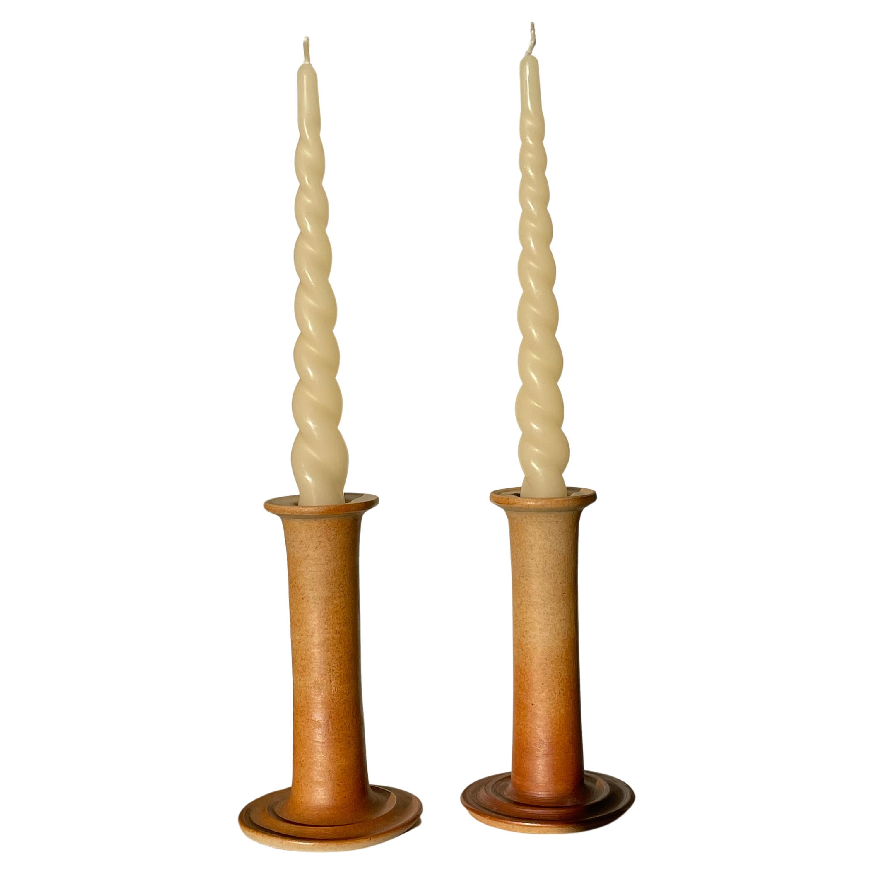 Pair of J. Packness Tawny Ceramic Candle Sticks, 1970s For Sale