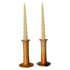 Retro Pair of J. Packness Tawny Ceramic Candle Sticks, 1970s