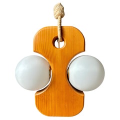 Temde Leuchten Pine and Glass Globe Pendant, 1970s