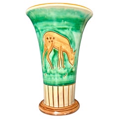 1950s Haunsø Green Cream Ceramic Vase, Denmark