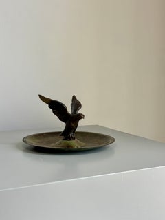 Antique Danish Art Deco Bronze Vide-Poche Dish, Eagle Design, 1930s