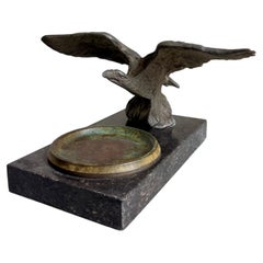Antique Stone, Bronze, Metal Vide-Poche Desk Set with Large Bird, 1930s