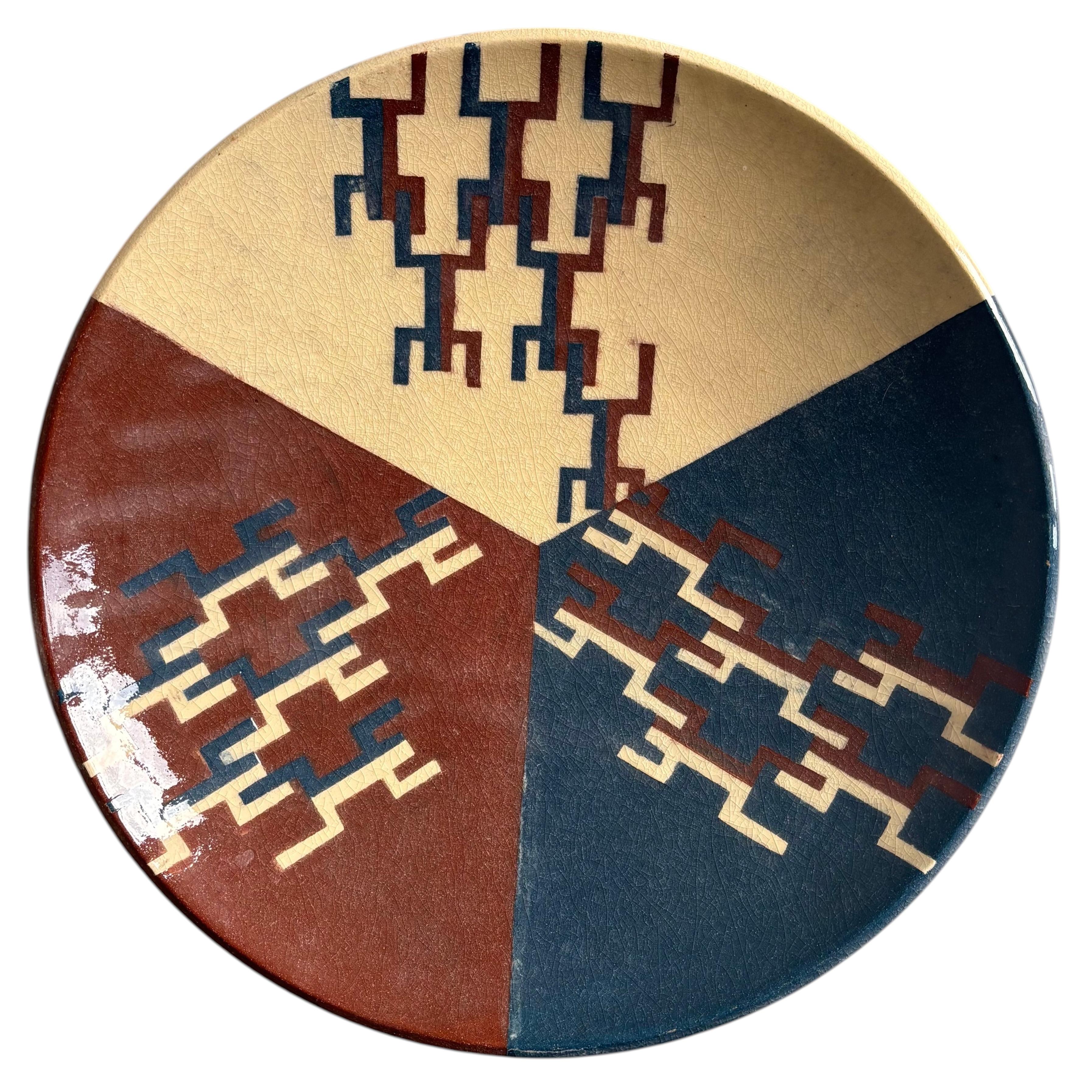 Plat en céramique vintage à motifs géométriques, vers les années 1980