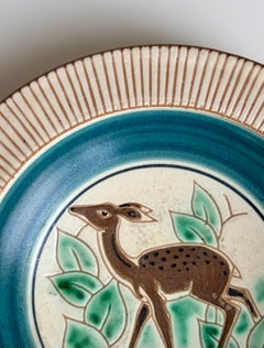 Piatto in ceramica fatto a mano da Einar Johansen, smalto turchese, Danimarca, anni '50