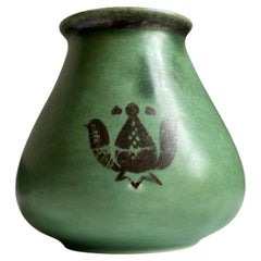 Antique Art Deco Ceramic Vase by Arabia, Green Glaze, Finland, 1930s