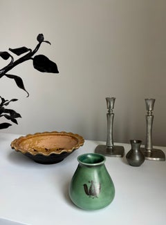 Antique Art Deco Ceramic Vase by Arabia, Green Glaze, Finland, 1930s