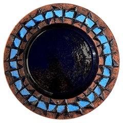 Brutalist Scandinavian Stoneware Black and Blue Bowl, 1970s