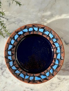Brutalist Scandinavian Stoneware Black and Blue Bowl, 1970s