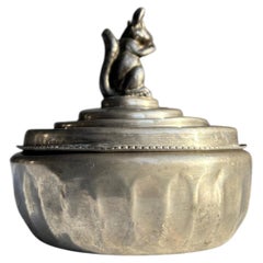 1920s Art Deco Lidded Bowl, Hand-Hammered Tin with Squirrel Handle