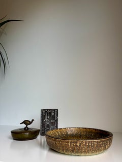 XL Gunnar Nylund Stoneware Bowl for Rörstrand, Earth Toned, Sweden, 1950s