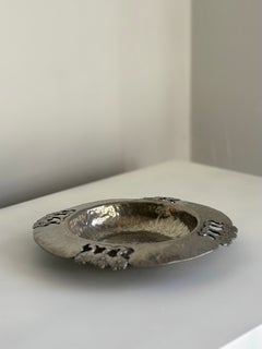 Handmade Antique Art Nouveau Pewter Vide-Poche Bowl with Floral Design