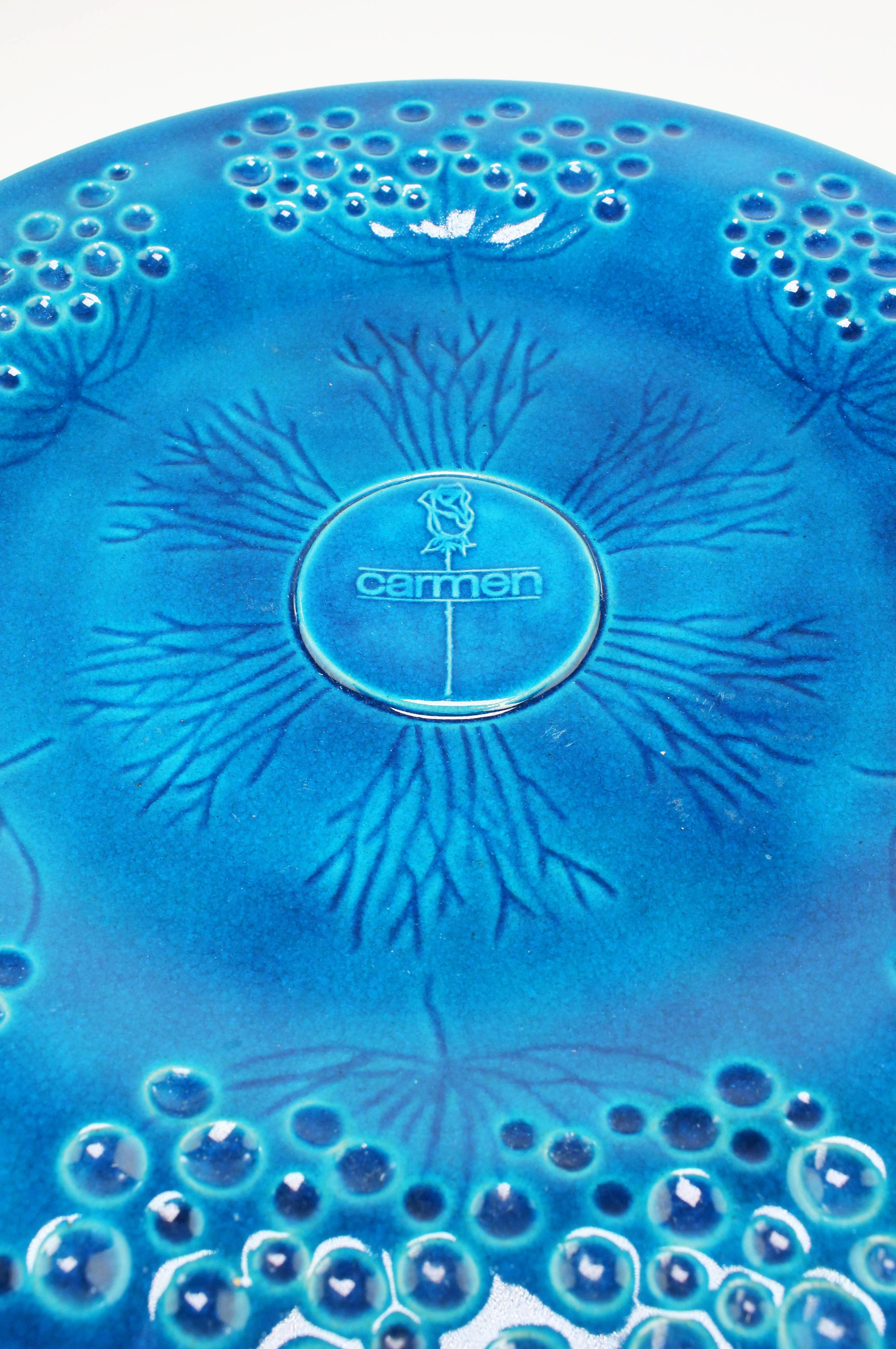 Mid-Century Modern Kähler 1950s Turquoise Blue Carmen Centerpiece, Wall Plate For Sale