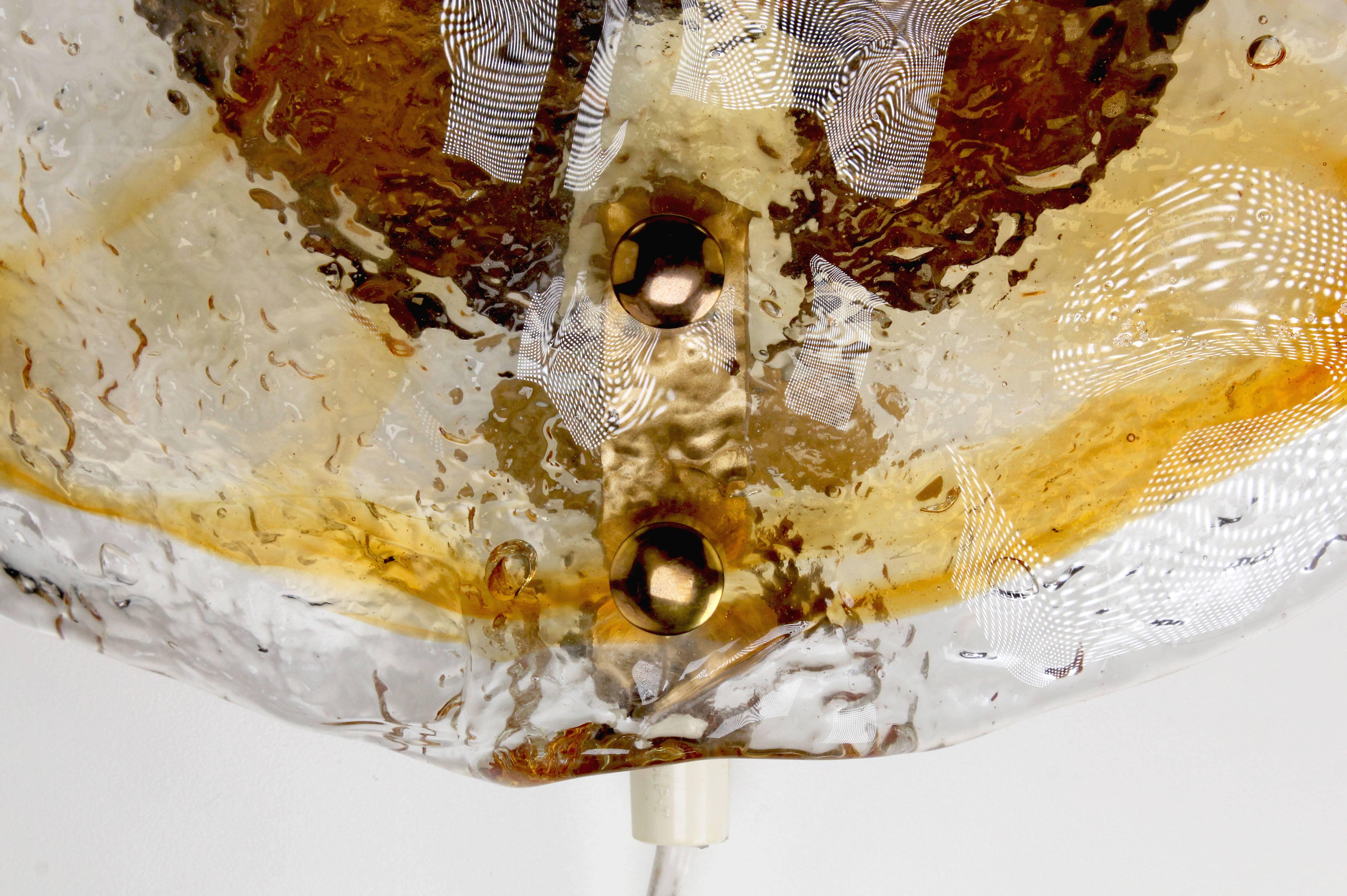 Hand-Crafted Carlo Nason Mazzega Murano Modern Golden Art Glass Wall Sconce, 1960s For Sale