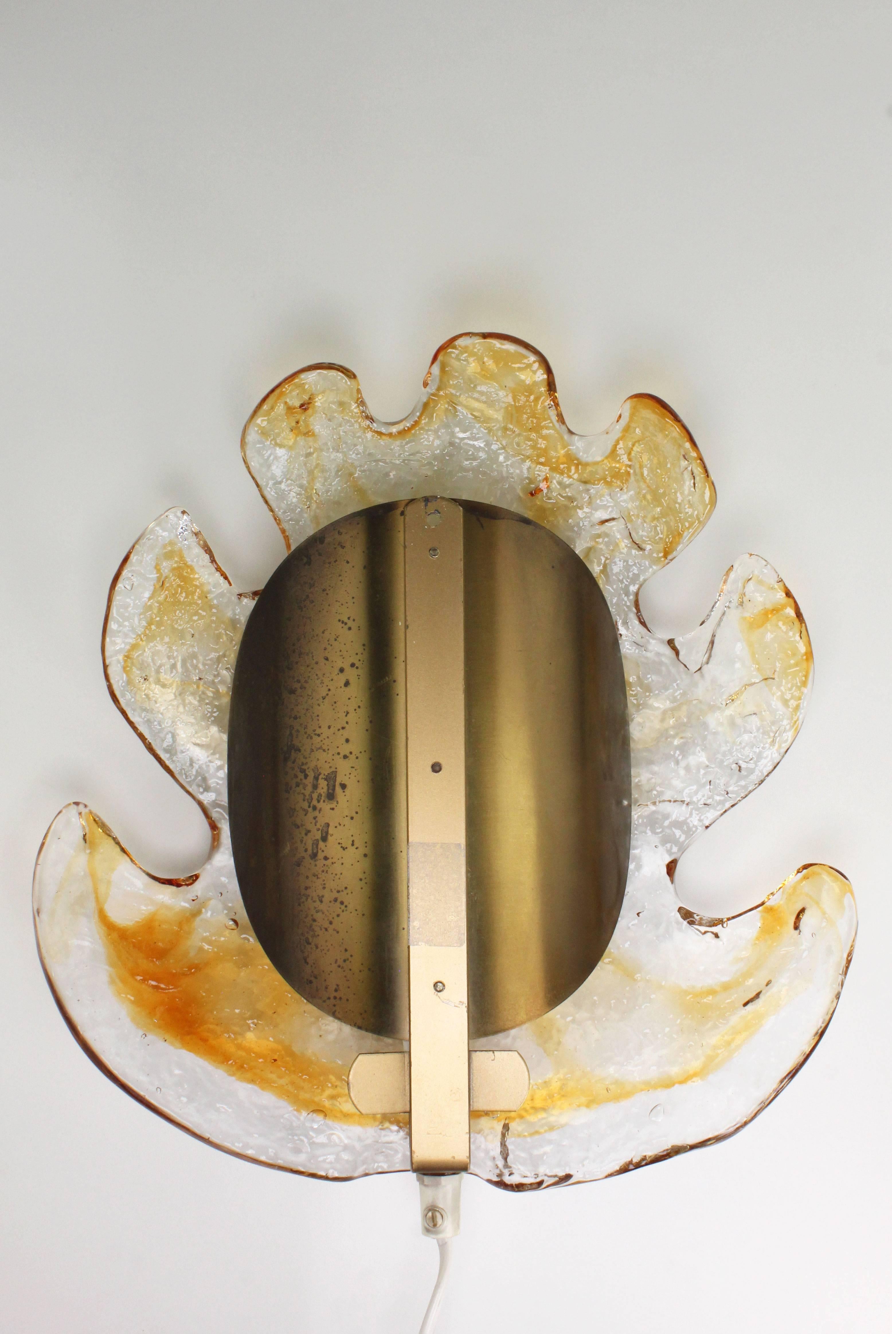 20th Century Carlo Nason Mazzega Murano Modern Golden Art Glass Wall Sconce, 1960s For Sale