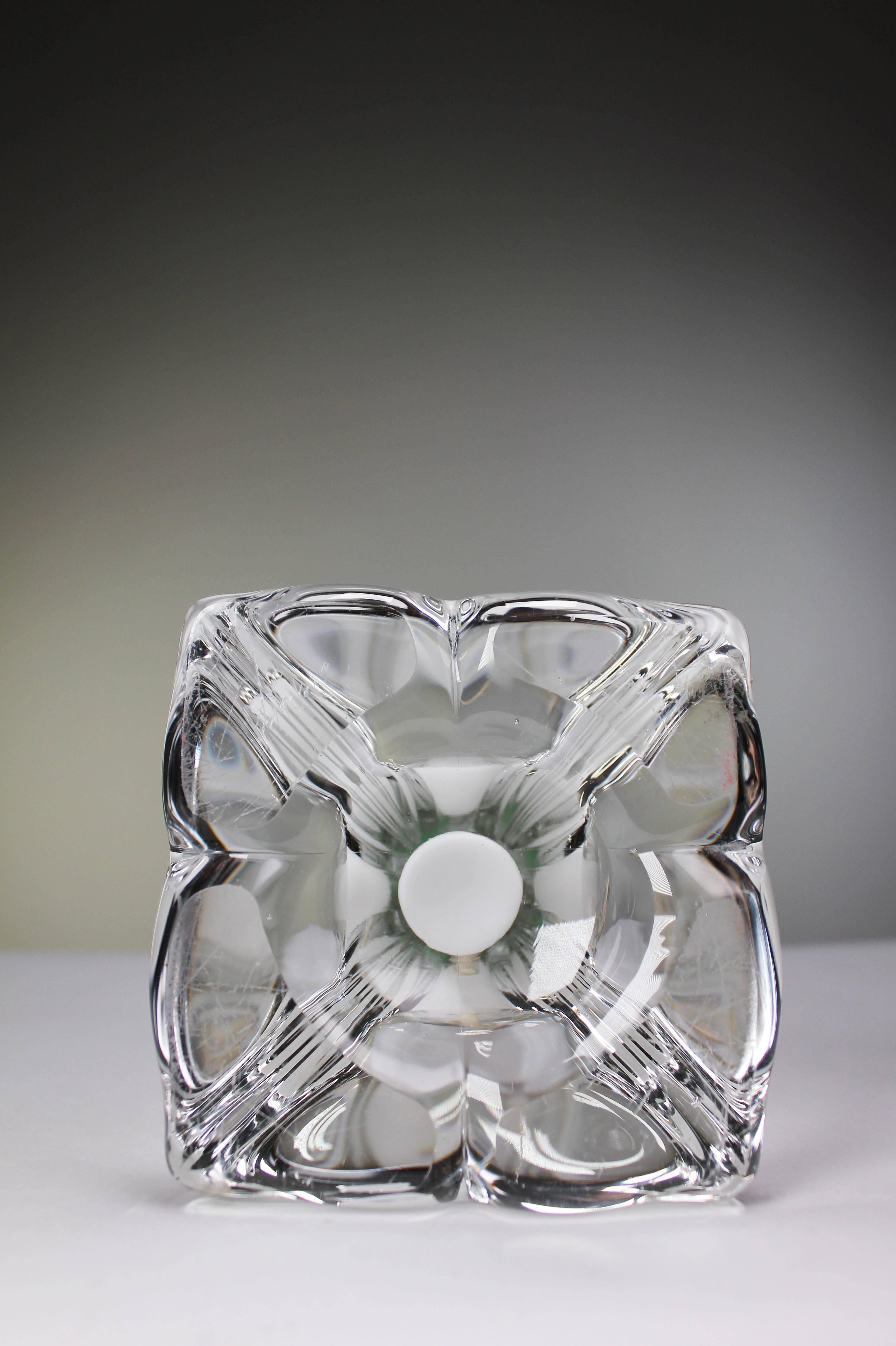 Hand-Crafted Flygsfors Crystal White Sommerso Table Lamps, 1950s For Sale