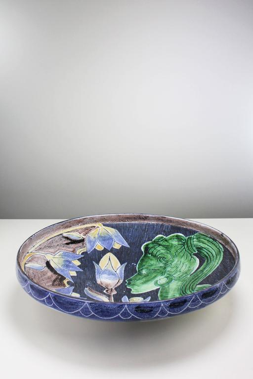 Mid-Century Modern Swedish Tilgmans Modern Blue, Green Floral Wall Decoration or Centerpiece, 1950s For Sale