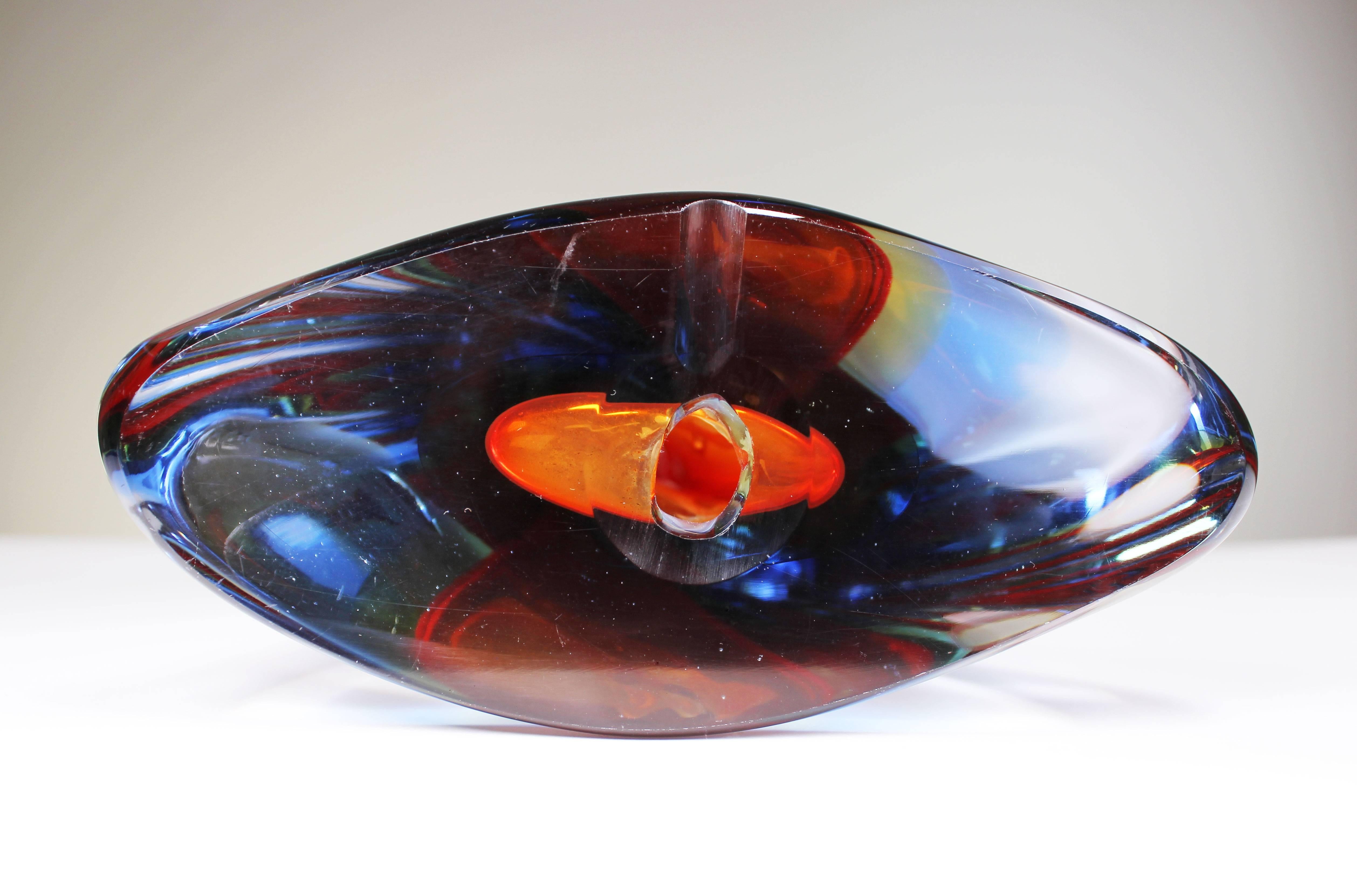 Pair of Murano Red, Blue and Yellow Crystal Sommerso Table Lamps, 1960s 2