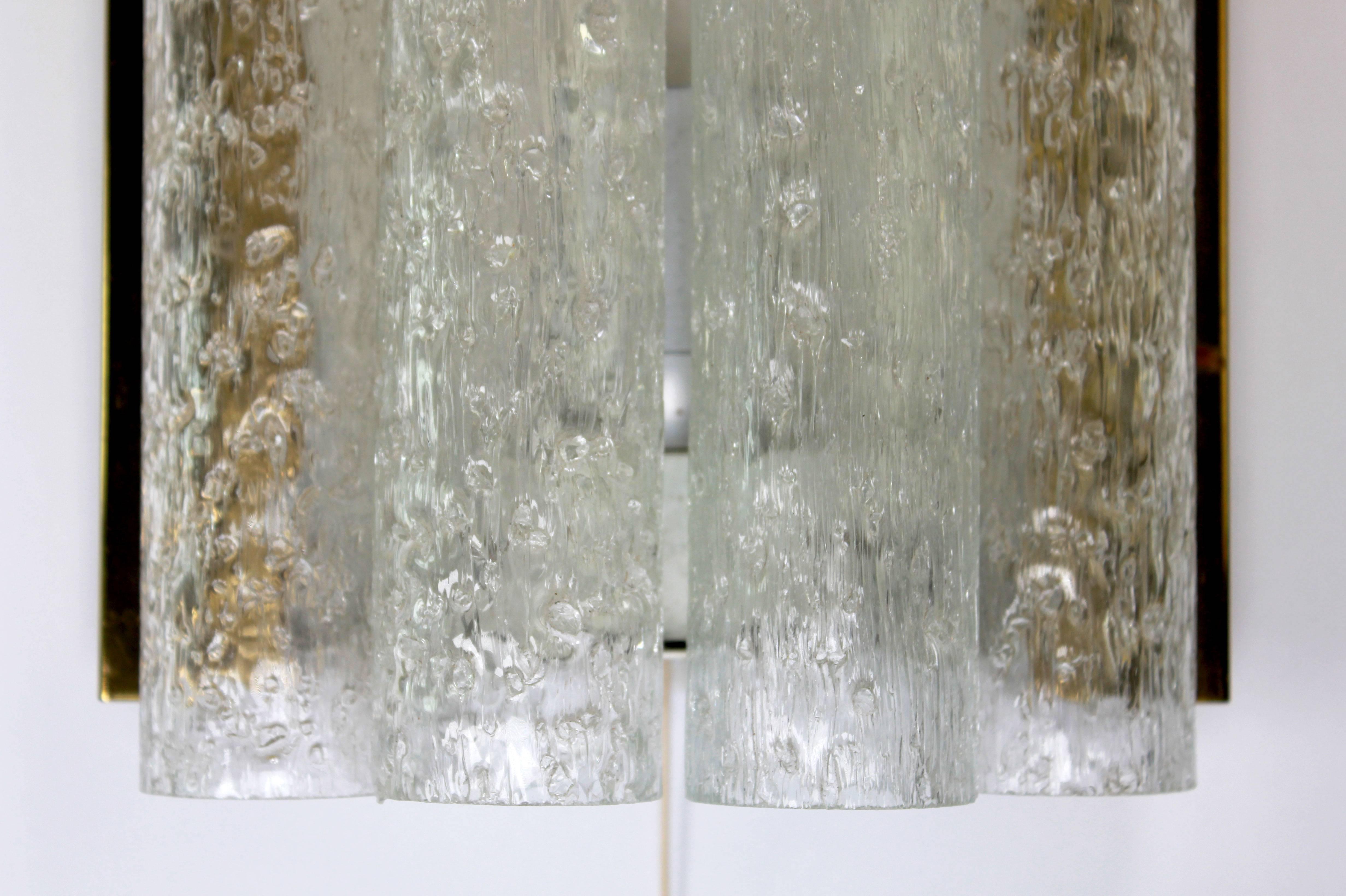 German Doria Murano Ice Glass Tube Wall Light, 1960s For Sale