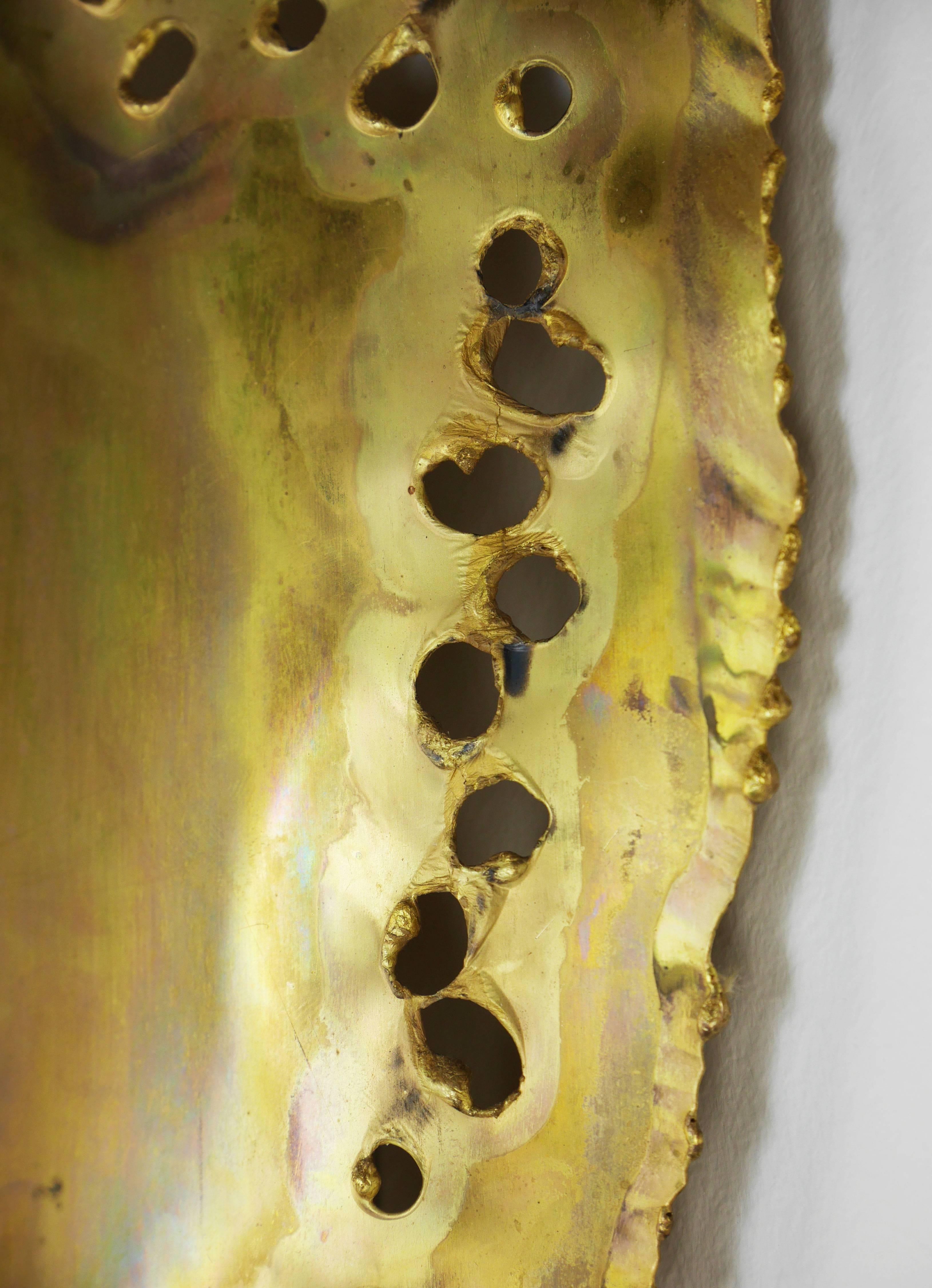 Rare Holm Sorensen Danish Modern Brutalist Brass Leaf Wall Light, 1960s 1