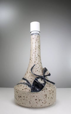 Danish 1960s Speckled Glaze Blue Bow Ceramic Table Lamp