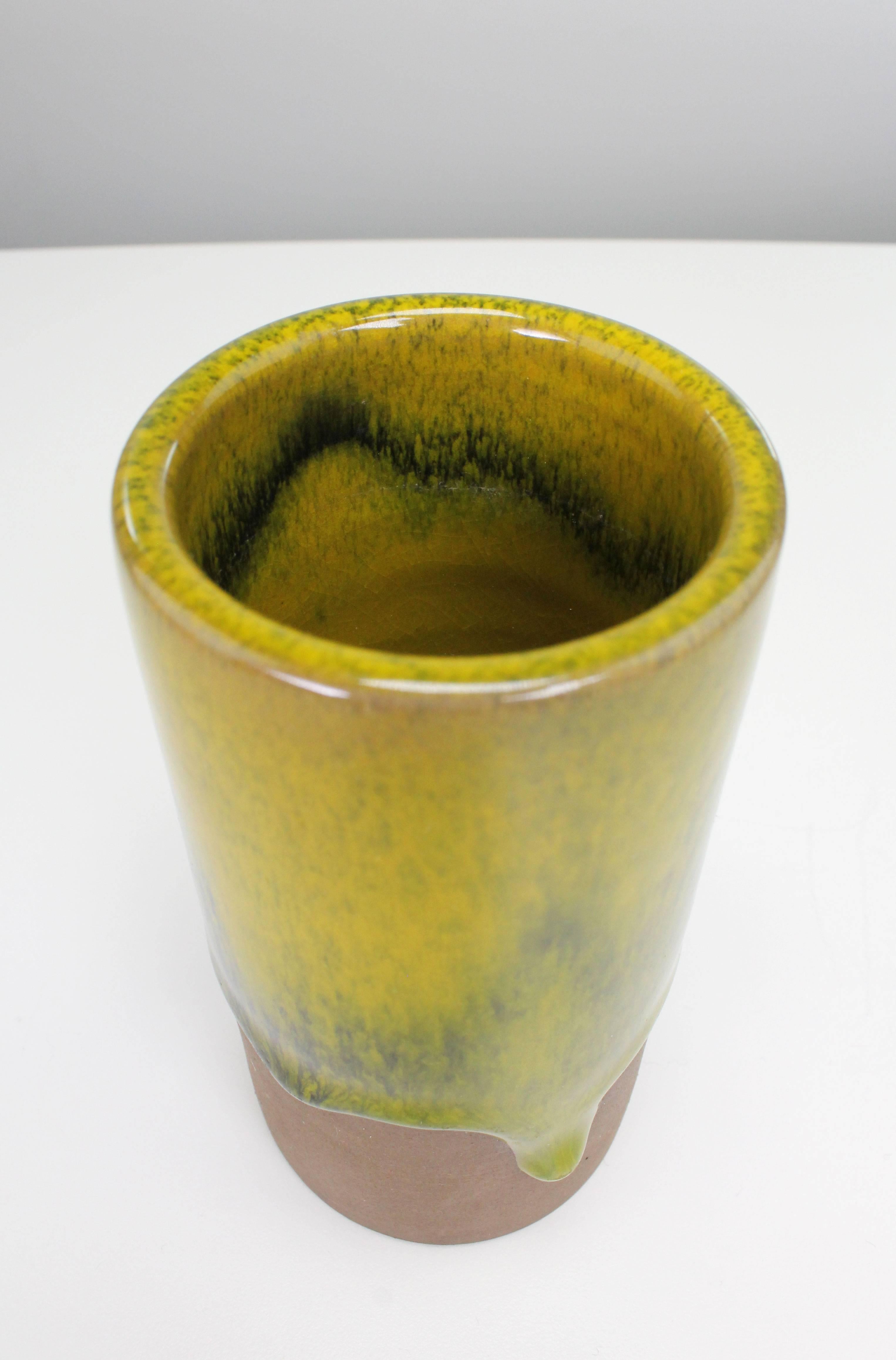 Scandinavian Modern Organic Modern Nylund, Nymølle Yellow, Green Ceramic Vase, 1960s