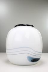 Michael Bang 1980s White, Black, Blue Art Glass Atlantis Vase