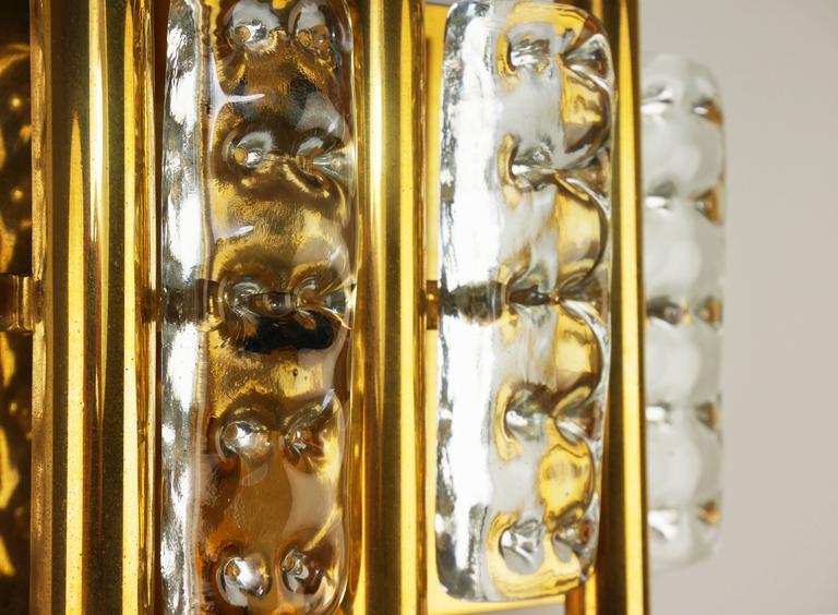 Swedish Glass, Brass Orrefors, Jakobsson Wall Light, 1970s For Sale